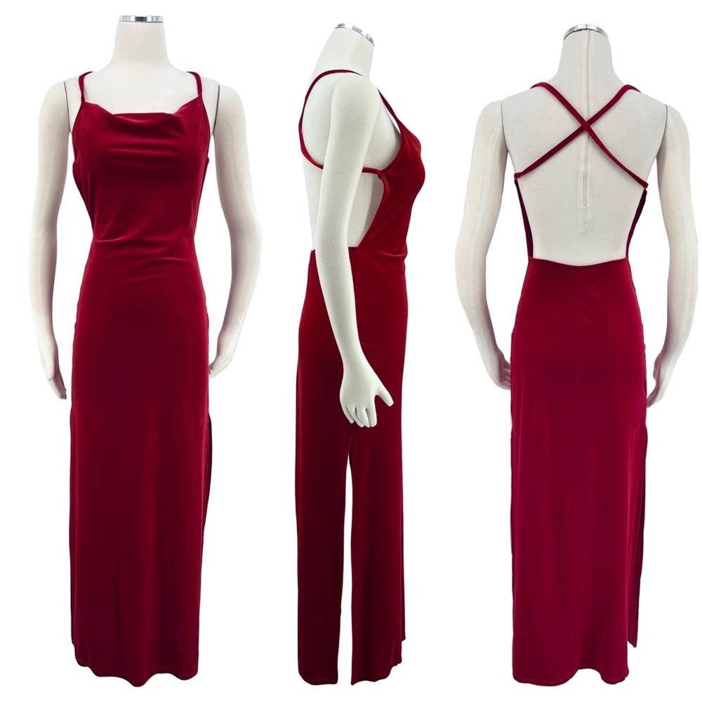 vintage 90s red velvet maxi dress‎ gown Pia